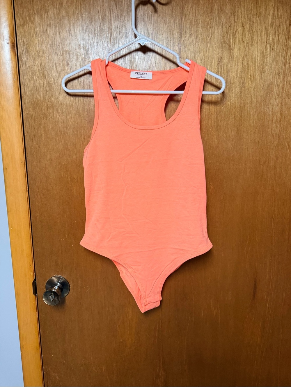 Zenana Outfitters Bright Coral Racerback Tank Bodysuit